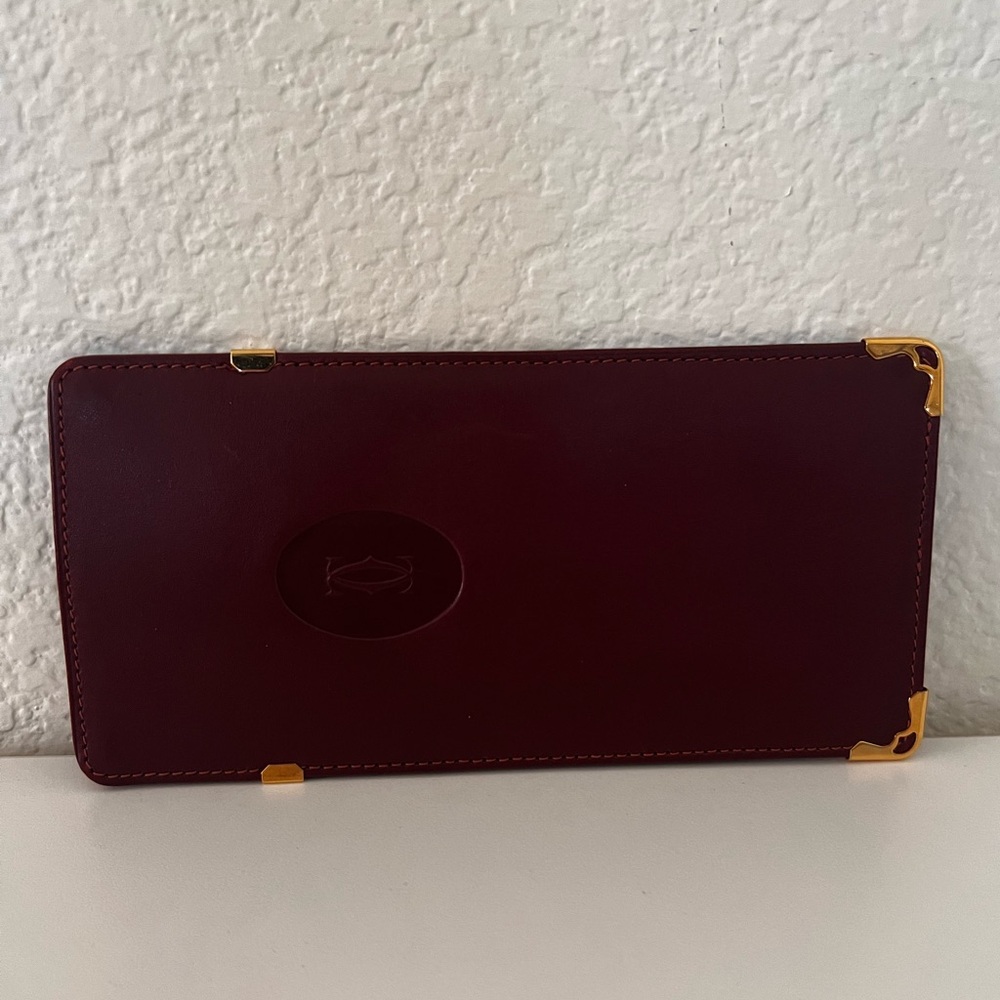 Cartier Burgundy Leather Sunglasses Case with Gold Accents